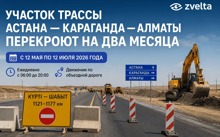 Трассу Астана — Караганда — Алматы частично закроют до 12 июля 2026 года Трассу Астана — Караганда — Алматы частично закроют до 12 июля 2026 года